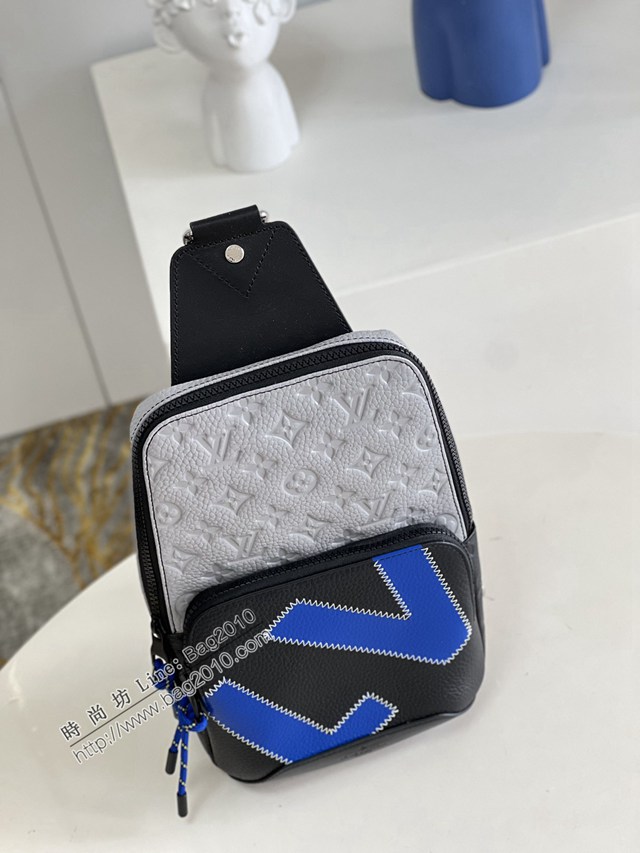 LV專櫃2023新款Avenue單肩包 M59926黑色 路易威登壓紋Taurillon皮革男士胸包挎包 dn1099